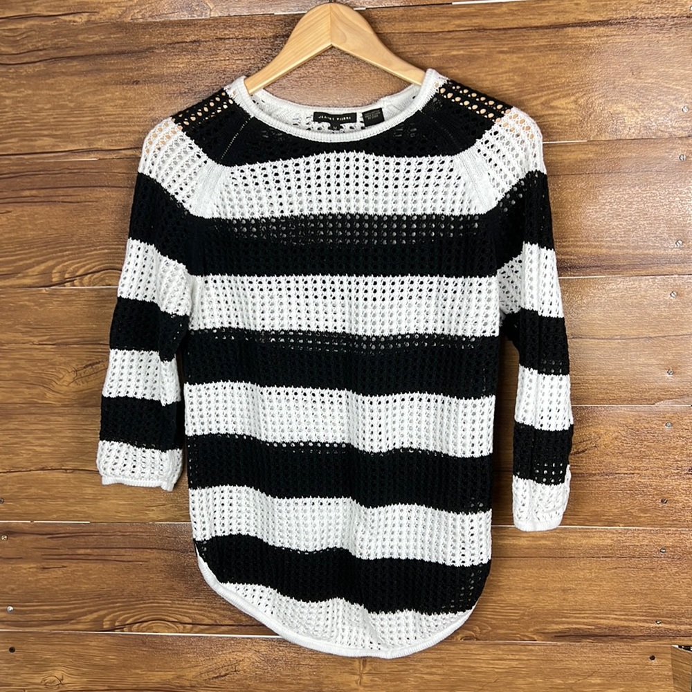 Jeanne Pierre %100 Cotton Sweater Black And White Striped size medium